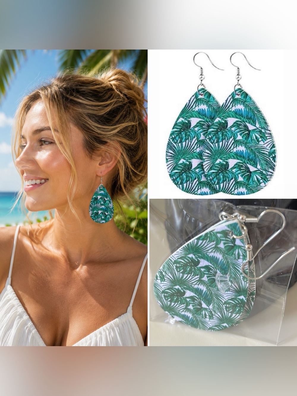 3/$15 Tropical Leaf Pattern Faux Leather Vegan Earrings Spring Summer Earrings